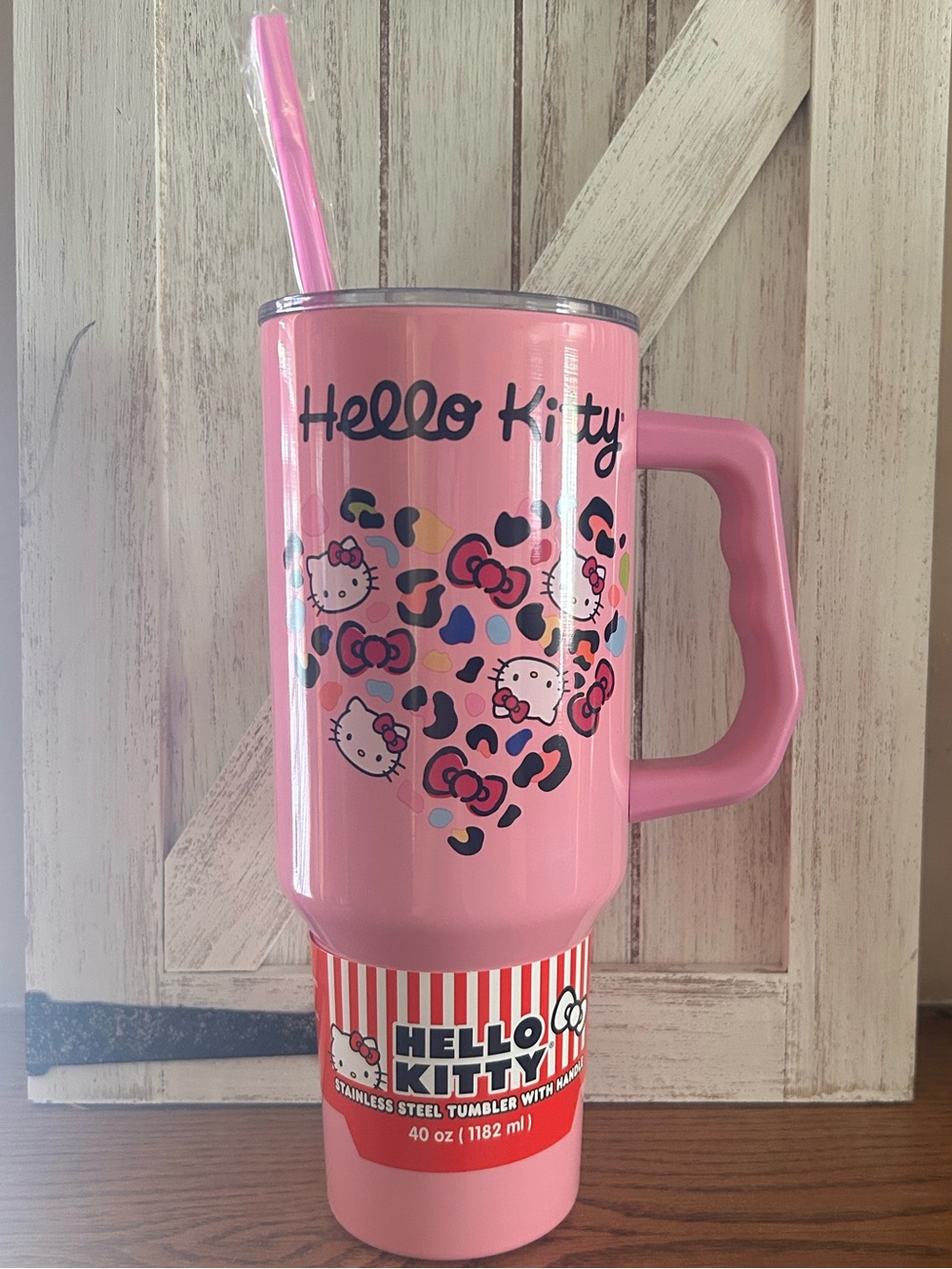 New Hello Kitty Pink Stainless Steel Commuter Tumbler w/Handle & Straw 40 oz.